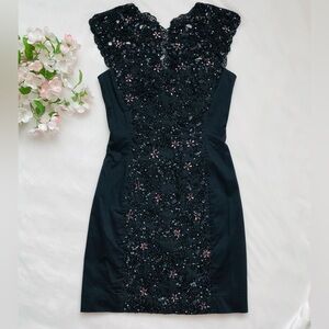 French Connection Black Rhinestones & Beads Embellished Mini Dress, Size 4